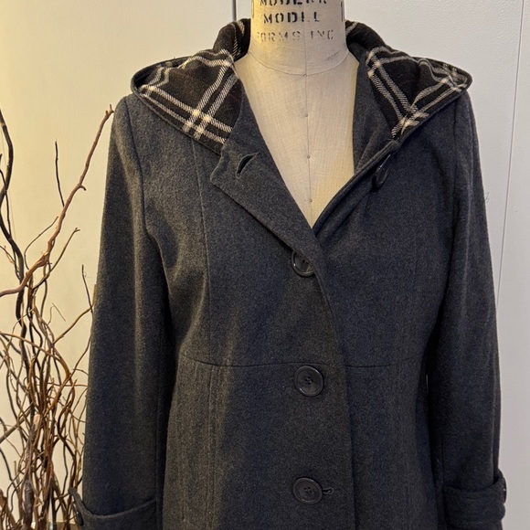 Classic Black Hooded Pea Coat - Picture 2 of 6